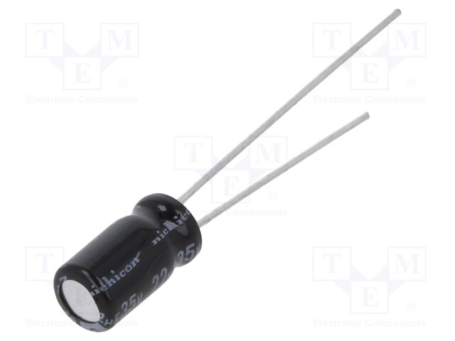Capacitor: electrolytic; THT; 22uF; 35VDC; Ø5x9mm; Pitch: 2mm; ±20%