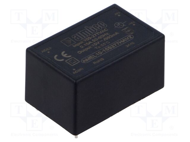 Converter: AC/DC; 10W; Uin: 85÷305V; Uout: 15VDC; Iout: 660mA; 84%