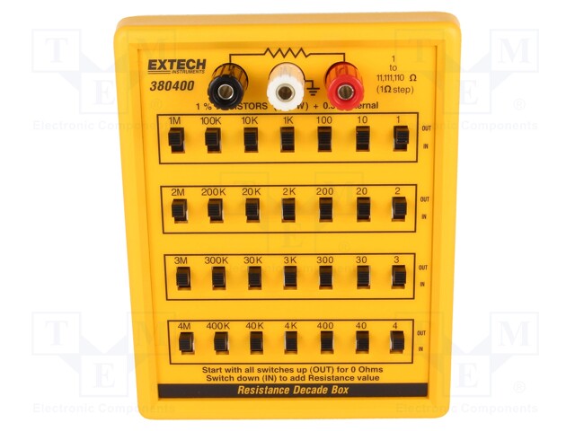 Decade box: resistance; 1÷11111110Ω; Number of ranges: 7; 1%