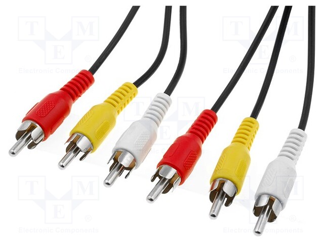 Cable; RCA plug x3,both sides; 1.5m; Plating: nickel plated