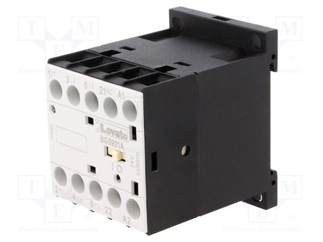 Contactor: 3-pole; NO x3; Auxiliary contacts: NC; 24VAC; 9A; DIN; BG
