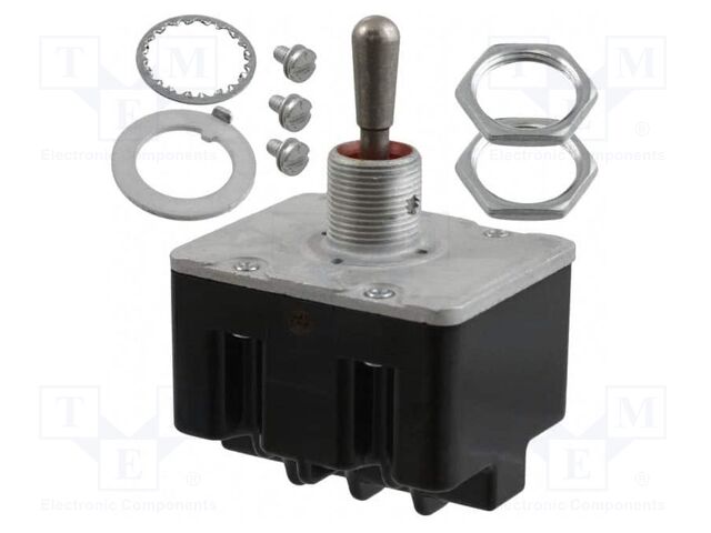 Switch: toggle; Pos: 3; SPDT x4; (ON)-ON-ON; 6A/230VAC; 18A/28VDC