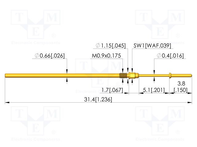 Test needle; Spring compression: 4mm; 5mm; 3A; CuBe; gold-plated
