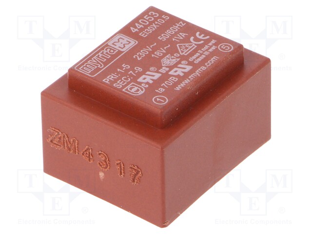 Transformer: encapsulated; 1VA; 230VAC; 18V; 56mA; Mounting: PCB