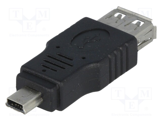 Adapter; USB 2.0; USB A socket,USB B mini plug; nickel plated