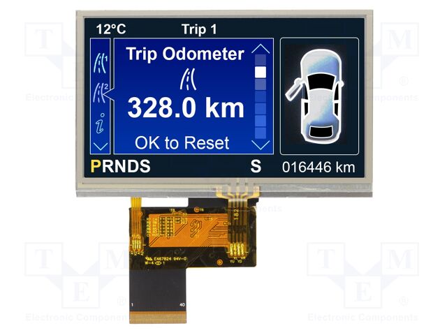 Display: TFT; 4.3"; 480x272; Illumin: LED; Dim: 105.5x67.2x2.95mm