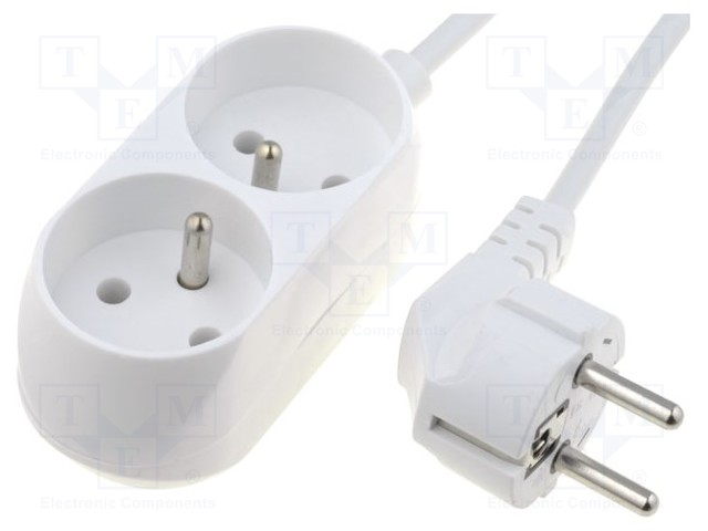 Extension lead; 3x1.5mm2; Sockets: 2; PVC; white; 1.5m; 16A