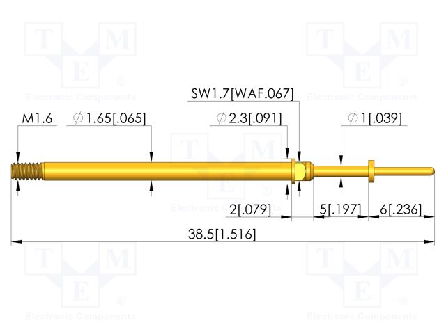 Test needle; Spring compression: 4mm; 5mm; 8A; CuBe; gold-plated