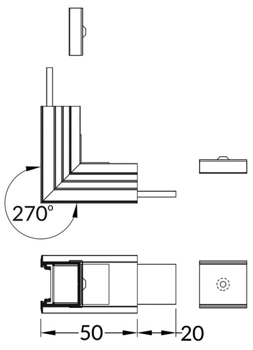 Connector 270°; white; aluminium,polycarbonate