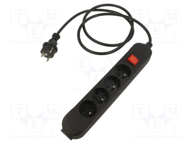 Extension lead; Sockets: 4; PVC; black; 3x1,5mm2; 1.5m; 16A; PRO