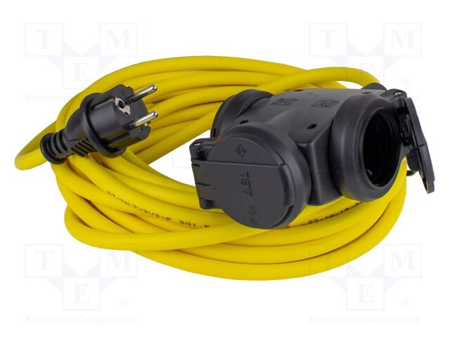Extension lead; 3G1.5mm2; Sockets: 3; PVC; yellow; 1.5m; 16A