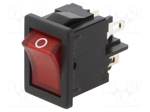 ROCKER; DPST; Pos: 2; OFF-ON; 4A/250VAC; red; IP40; LED; 100mΩ