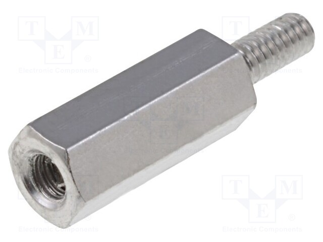 Screwed spacer sleeve; Int.thread: M2; 10mm; Ext.thread: M2; brass