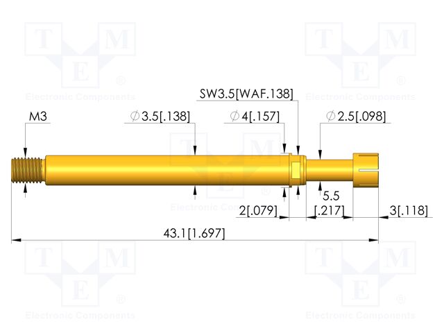 Test needle; Spring compression: 4.4mm; 5.5mm; 12A; CuBe; Ø: 4mm