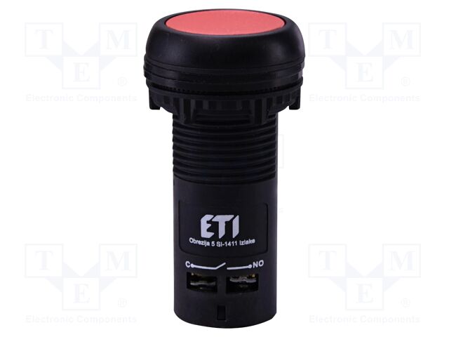 Switch: push-button; 22mm; NC + NO; red; IP65; flat; E; Pos: 2; 230VAC