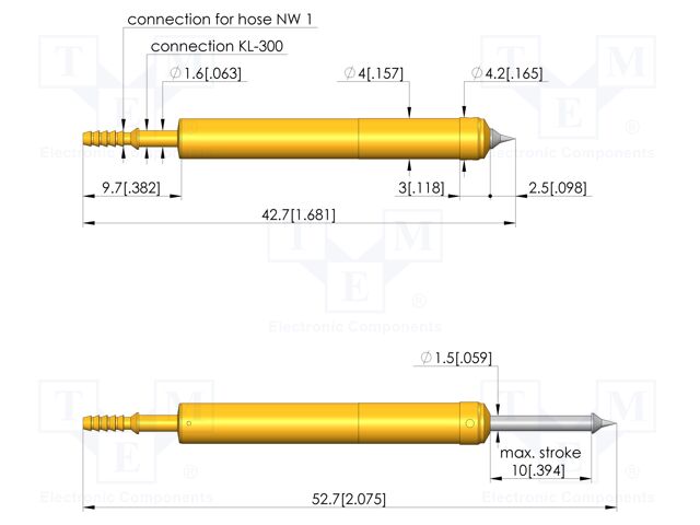 Test needle; Spring compression: 6mm; 10mm; 2A; steel; Ø: 2mm; 3.7N