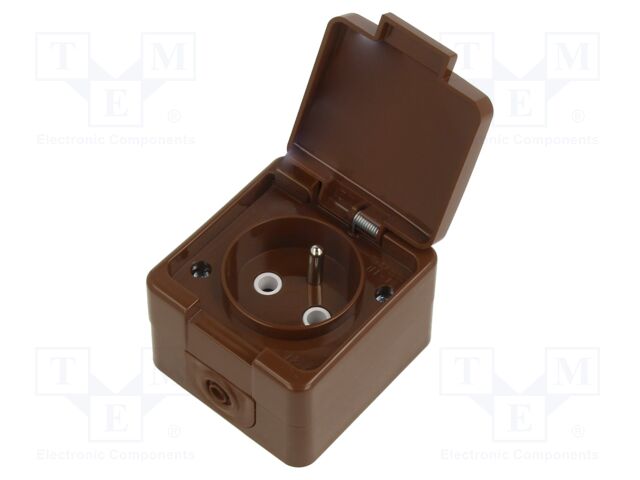 Connector: AC supply; socket; 2P+PE; 250VAC; 16A; brown; wall mount