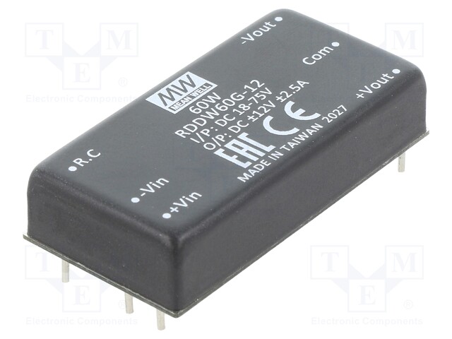 Converter: DC/DC; 60W; Uin: 18÷75V; Uout: 12VDC; Uout2: -12VDC; 2"x1"