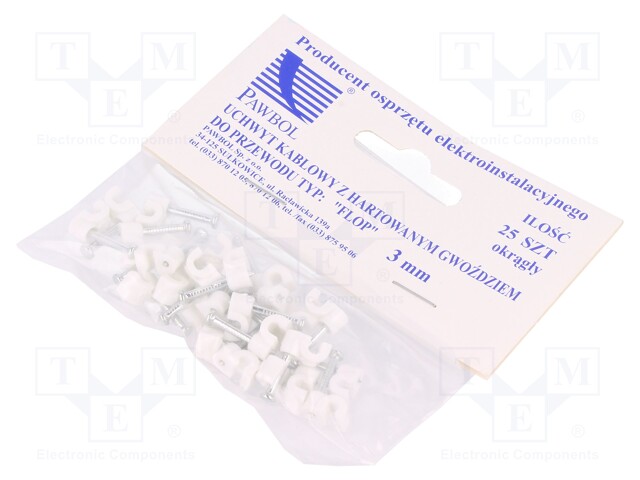 Holder; white; Application: on round cable; 25pcs; with a nail