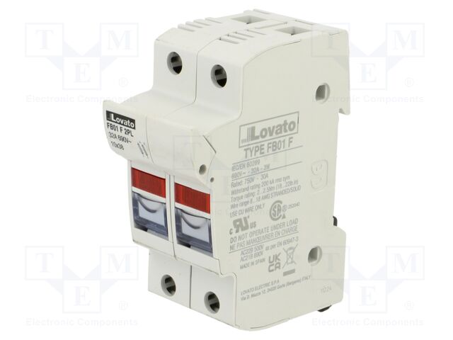 Fuse base; 10x38mm; for DIN rail mounting; 32A; 690VAC; Poles: 2