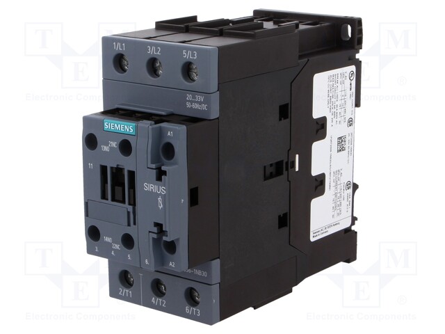 Contactor: 3-pole; NO x3; Auxiliary contacts: NO + NC; 20÷33VAC
