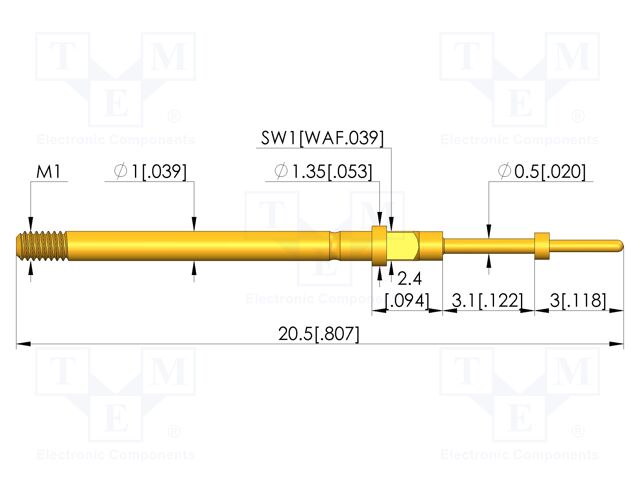 Test needle; Spring compression: 2.4mm; 3mm; 4A; CuBe; gold-plated