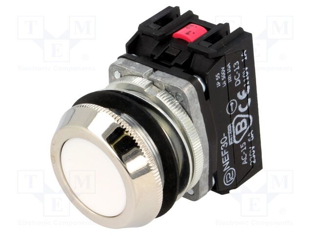 Switch: push-button; Stabl.pos: 1; NC + NO; 30mm; white; IP56; Pos: 2