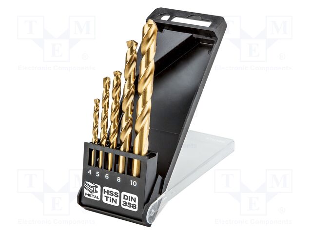 Drill set; for metal; high speed steel; plastic cassette; 5pcs.