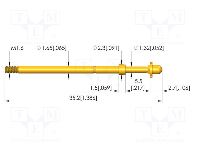 Test needle; Spring compression: 4mm; 5mm; 8A; CuBe; gold-plated