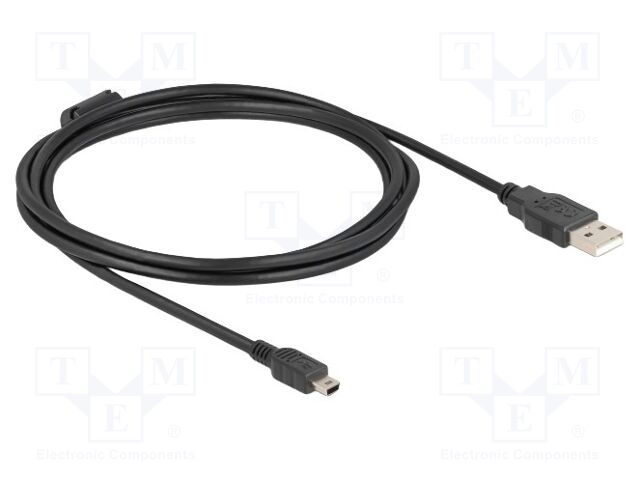 Cable; USB 2.0; USB A plug,USB B mini plug; 2m; black; 480Mbps