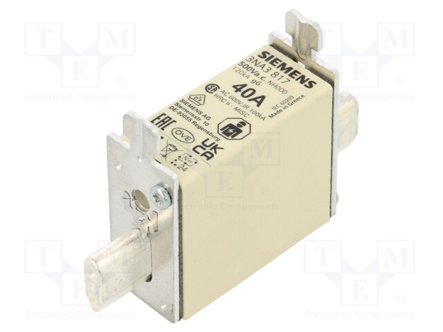 Fuse: fuse; gG; 40A; 500VAC; 250VDC; industrial; NH000; SENTRON