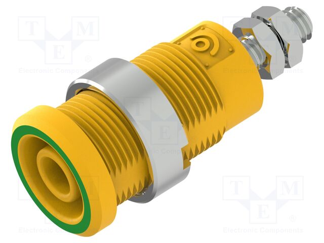 Connector: 4mm banana; socket; 25A; yellow-green; nickel plated