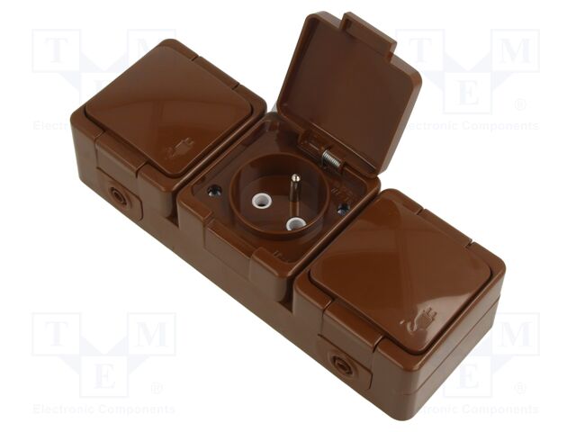 Connector: AC supply; socket; 2P+PE; 250VAC; 16A; brown; wall mount