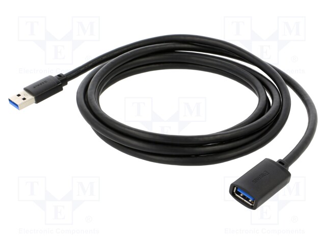 Cable; USB 3.0; USB A socket,USB A plug; 2m; black