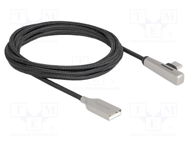 Cable; USB 2.0; USB A plug,USB C plug 90° left/right; 2m; black