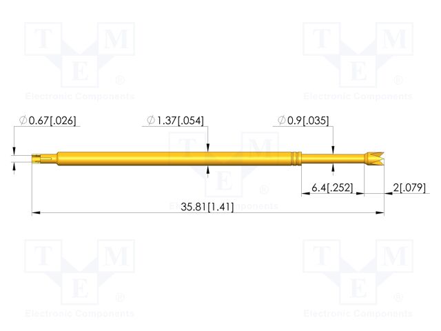 Test needle; Spring compression: 4.3mm; 6.35mm; 5A; steel; Ø: 1.3mm