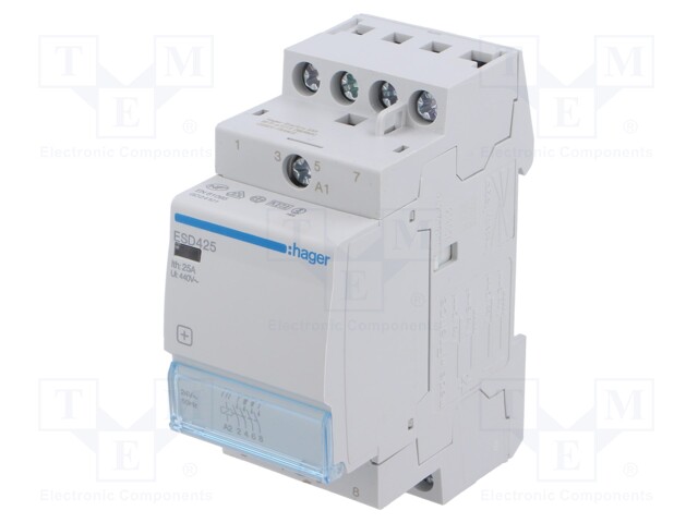 Contactor: 4-pole installation; 25A; 24VAC; NO x4; DIN; -10÷50°C