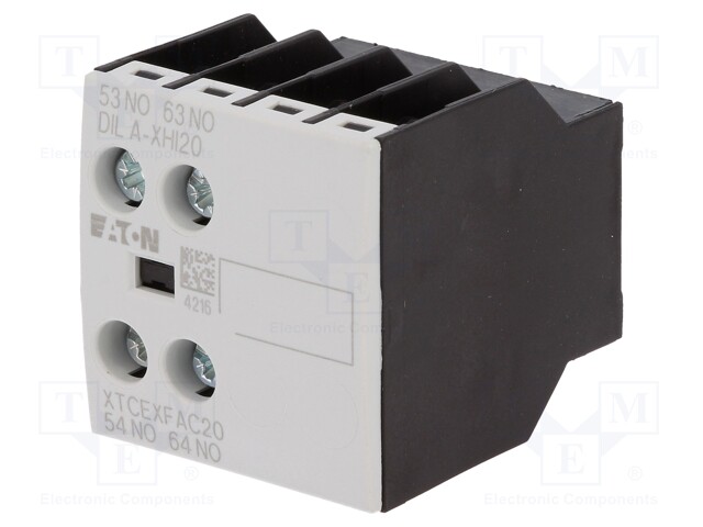 Auxiliary contacts; Leads: screw terminals; Mounting: front