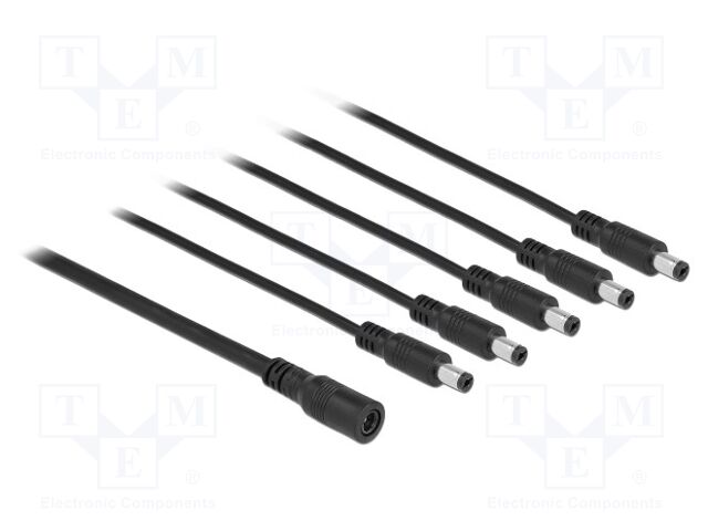 Cable; DC 5,5/2,1 plug x5,DC 5,5/2,1 socket; straight; black