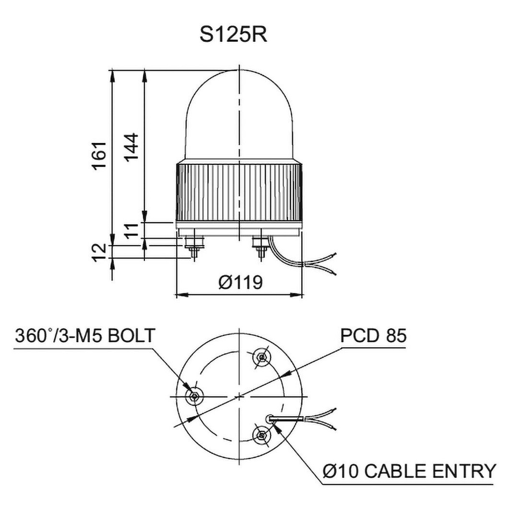 Signaller: lighting; rotating light; amber; Series: S125; 12VDC