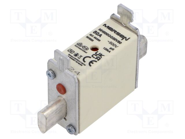Fuse: fuse; gG; 80A; 500VAC; 250VDC; ceramic,industrial; NH000