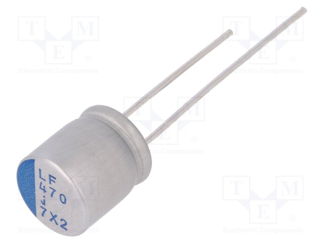 Capacitor: polymer; 470uF; 6.3VDC; ESR: 7mΩ; PLF; THT; ±20%; 2000h