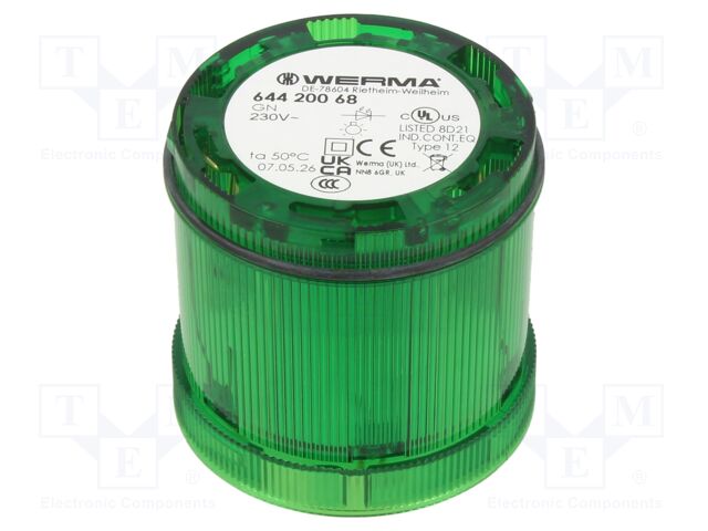 Signaller: lighting; continuous light; Colour: green; Usup: 230VAC
