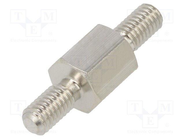 Screwed spacer sleeve; 6mm; Ext.thread: M3; hexagonal; brass