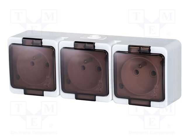 Connector: AC supply; socket; 2P+PE; 250VAC; 16A; white; wall mount