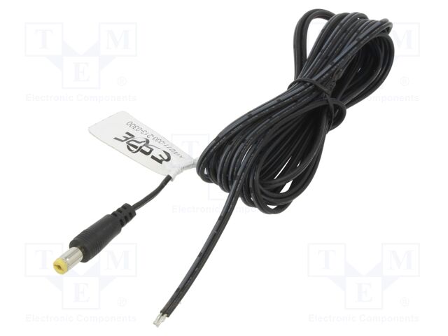 Cable; 2x0.52mm2; DC 5,5/2,5 plug; straight; black; 3m; -25÷70°C