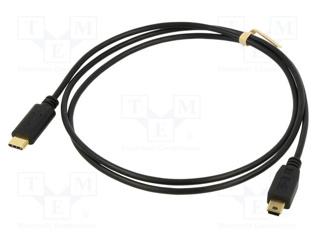 Cable; USB 2.0; USB B mini plug,USB C plug; gold-plated; 1m