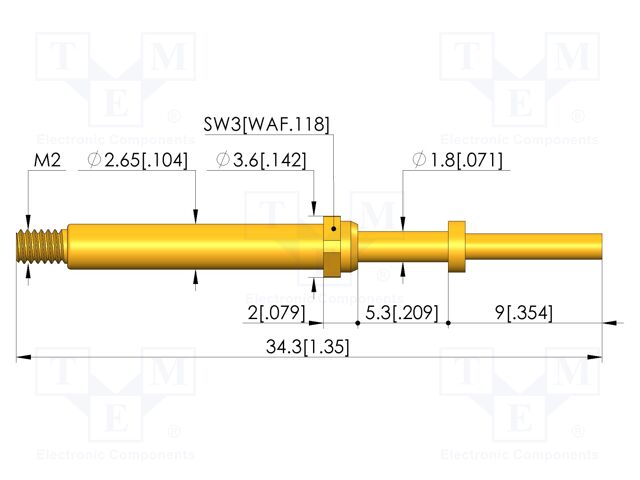 Test needle; Spring compression: 4mm; 5mm; 8A; CuBe; gold-plated