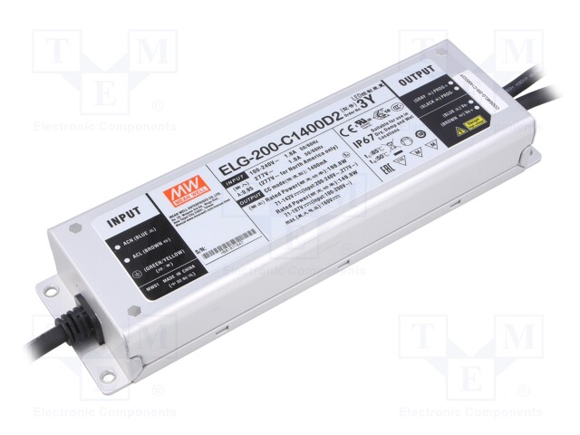 Power supply: switched-mode; LED; 198.8W; 71÷142VDC; 1.4A; IP67