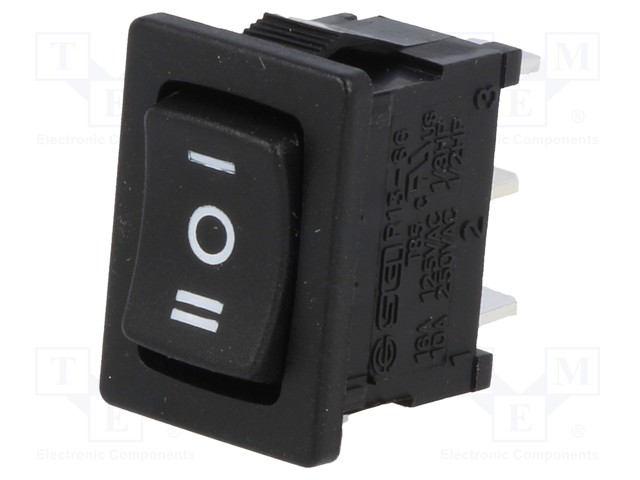 ROCKER; SP3T; Pos: 3; (ON)-OFF-(ON); 10A/250VAC; black; none; 50mΩ